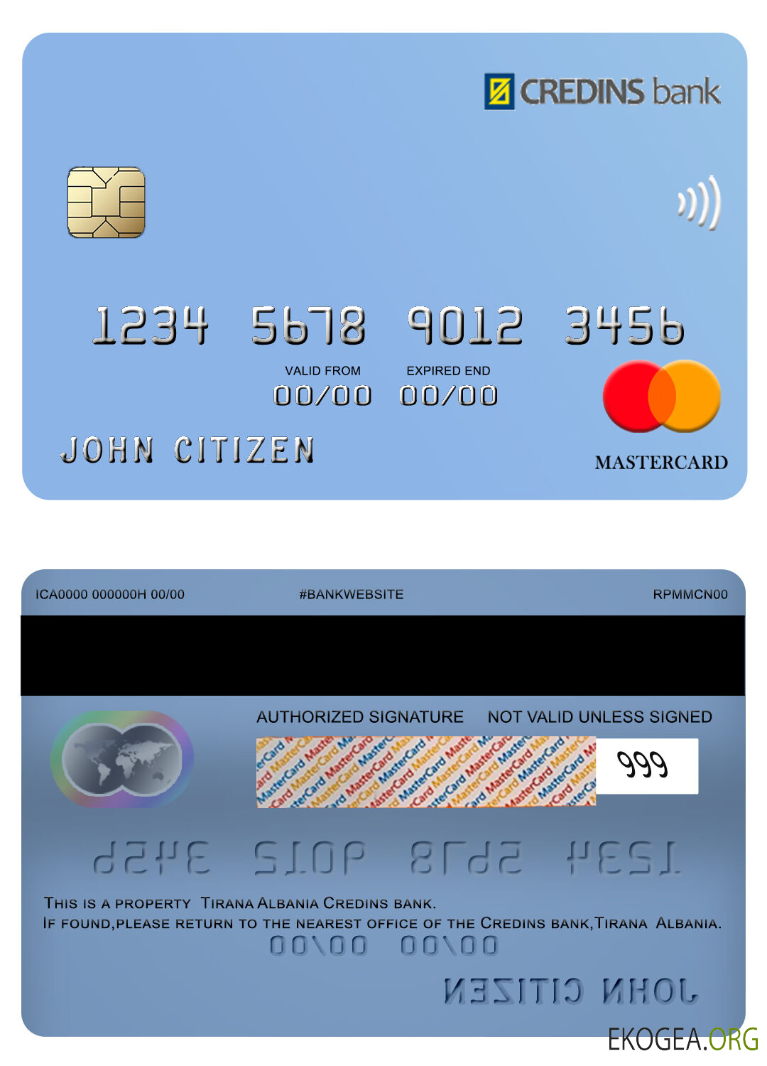 Carte Mastercard de la banque Credins d'Albanie